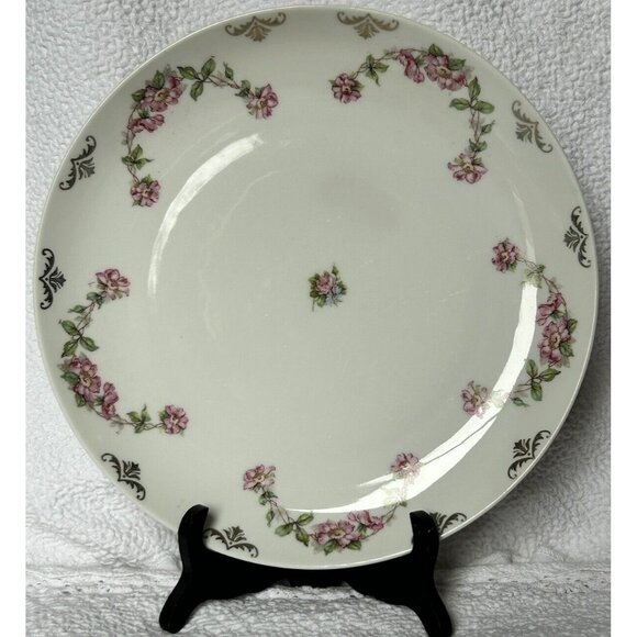 Moritz Zdekauer MZ Austria Dinner Plate 9 1/2” Pink Flowers Antique c1884-1909 - Picture 1 of 14
